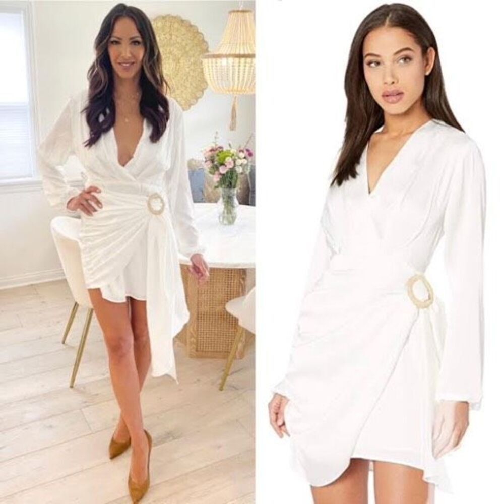 WAYF Attina Satin White Wrap Dress Size Small